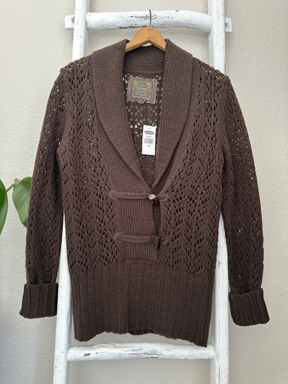 NWT Old Navy - Brown Open-Knit Shawl-Collar Cardigan